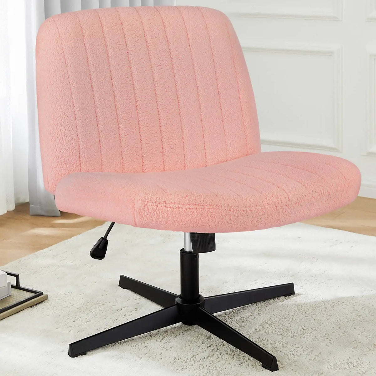 Armless Office Chair for Home Workspaces with a Wide U-Shaped Seat and High-Density Sponge Cushioning — Pink