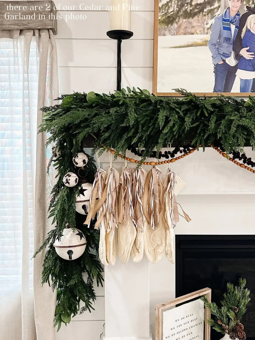 Artificial Cedar and Pine Garland with Real-Touch Greenery, Flexible 6- or 9-Foot Holiday Mantel and Table Decor