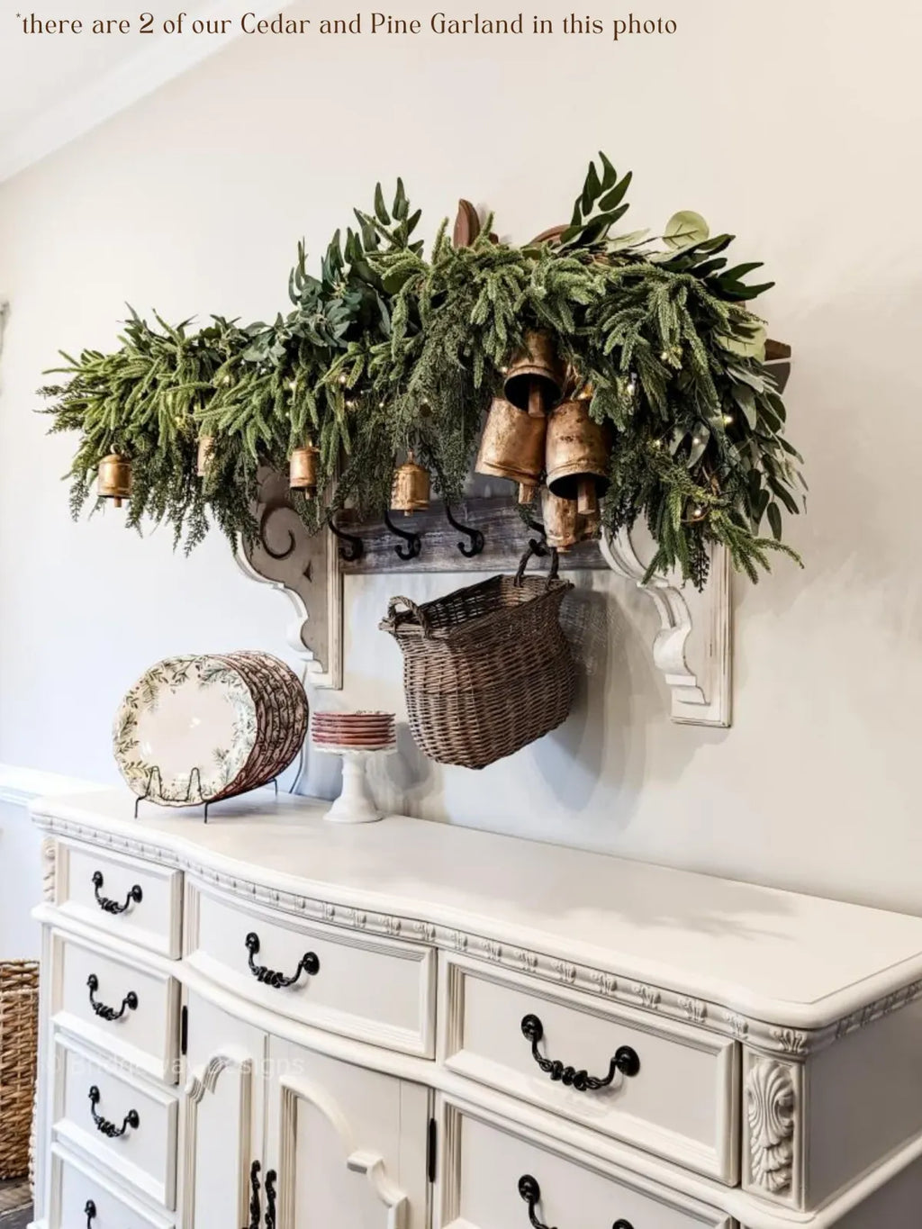 Artificial Cedar and Pine Garland with Real-Touch Greenery, Flexible 6- or 9-Foot Holiday Mantel and Table Decor