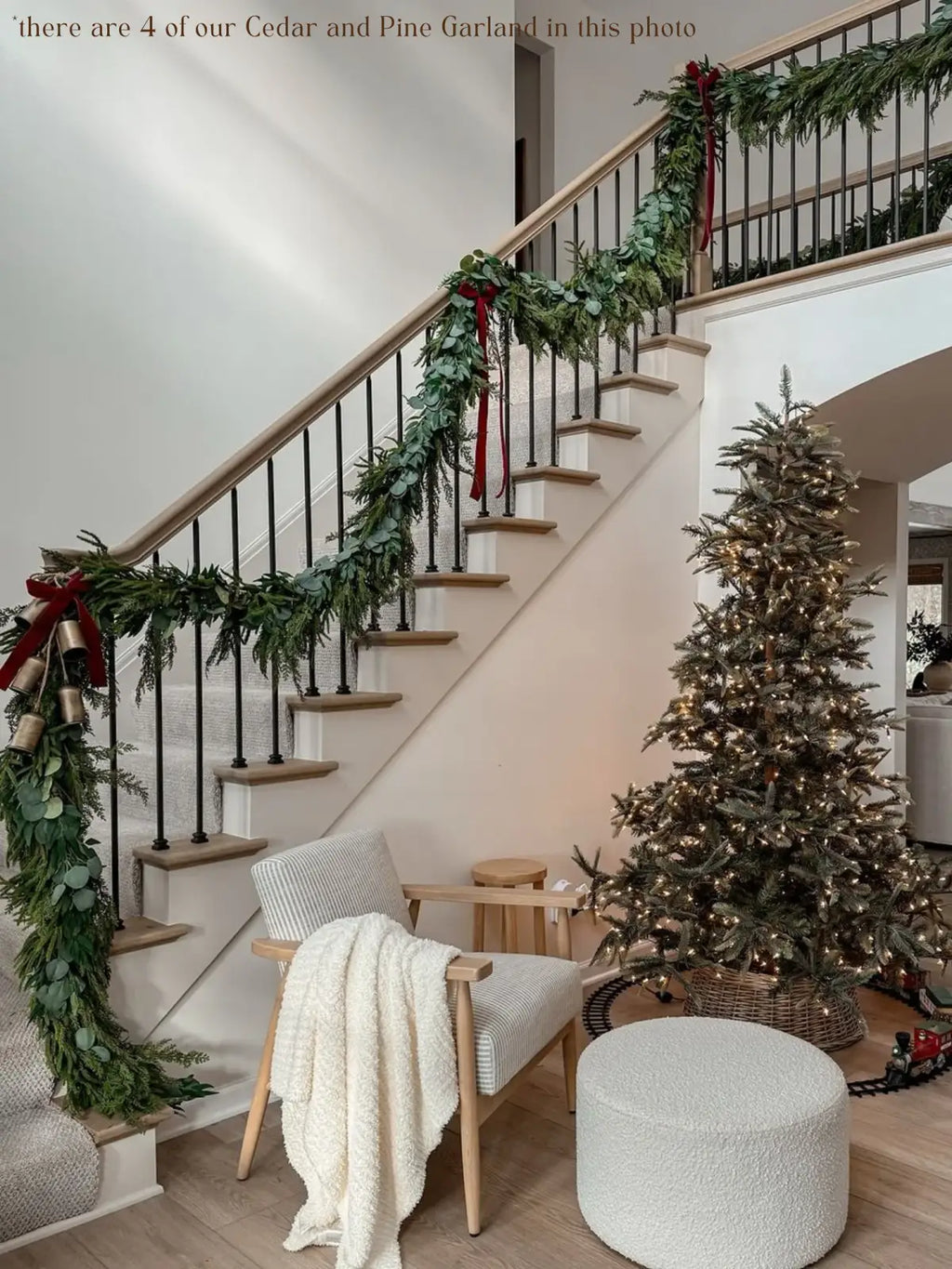 Artificial Cedar and Pine Garland with Real-Touch Greenery, Flexible 6- or 9-Foot Holiday Mantel and Table Decor