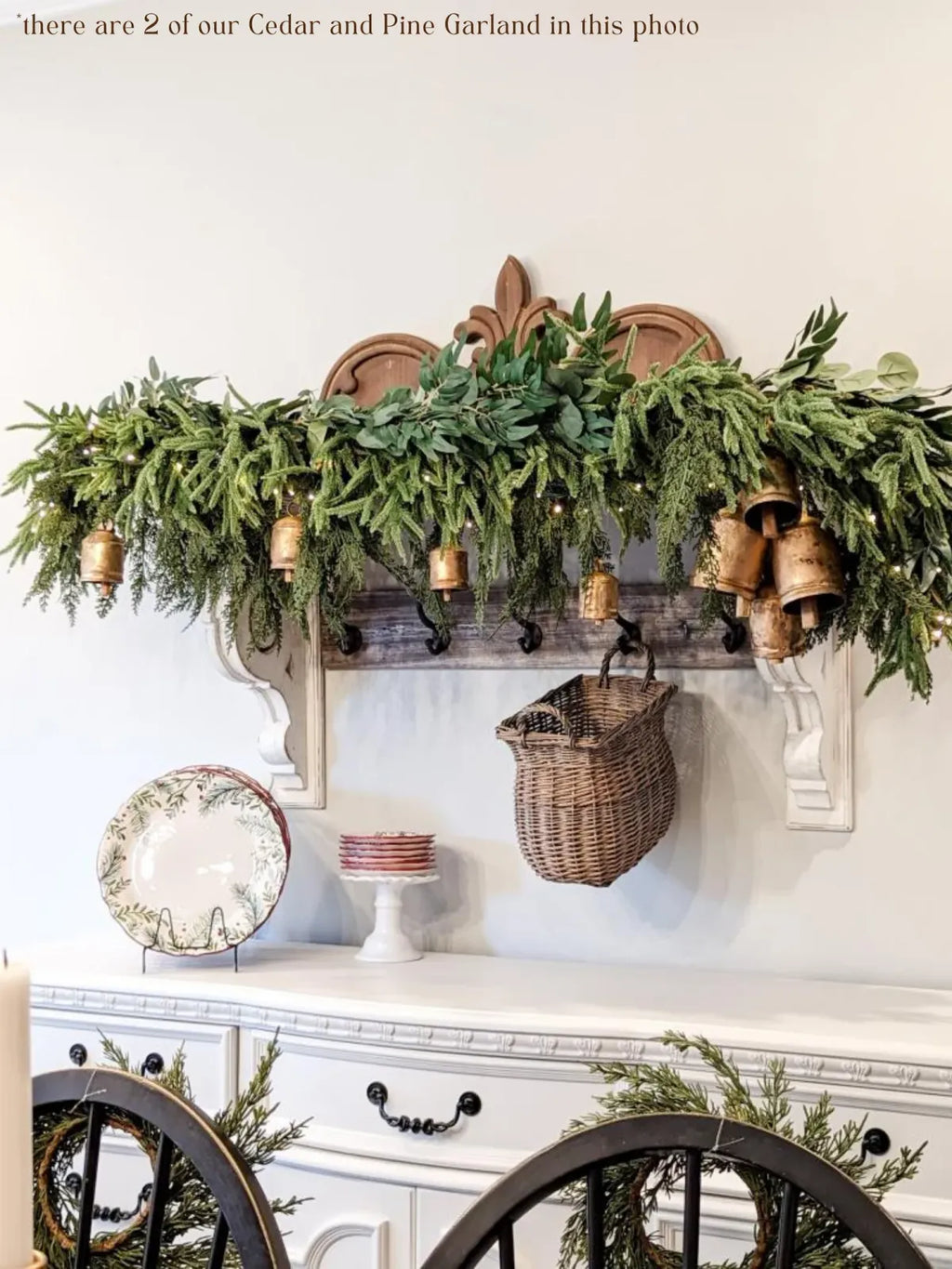 Artificial Cedar and Pine Garland with Real-Touch Greenery, Flexible 6- or 9-Foot Holiday Mantel and Table Decor
