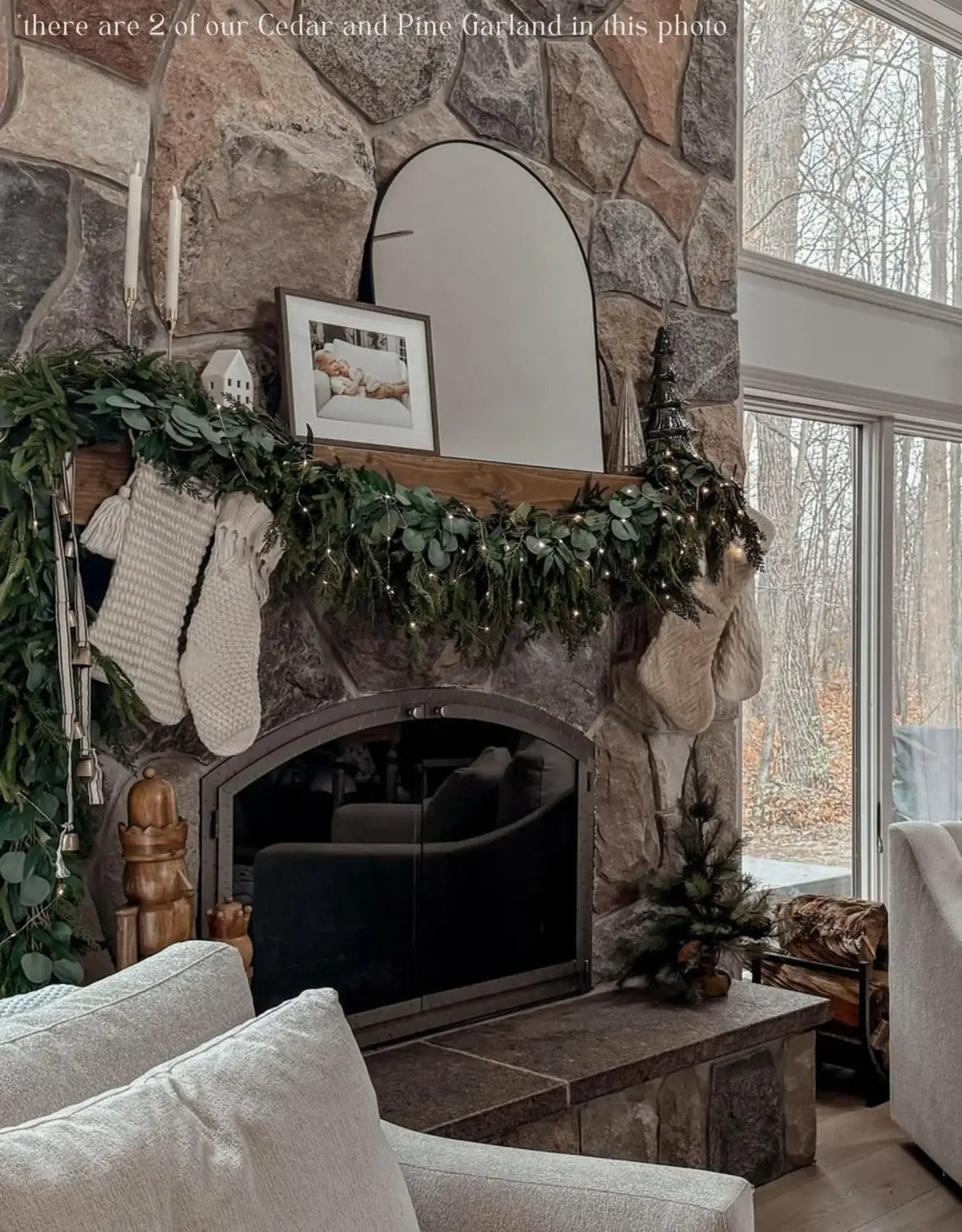 Artificial Cedar and Pine Garland with Real-Touch Greenery, Flexible 6- or 9-Foot Holiday Mantel and Table Decor