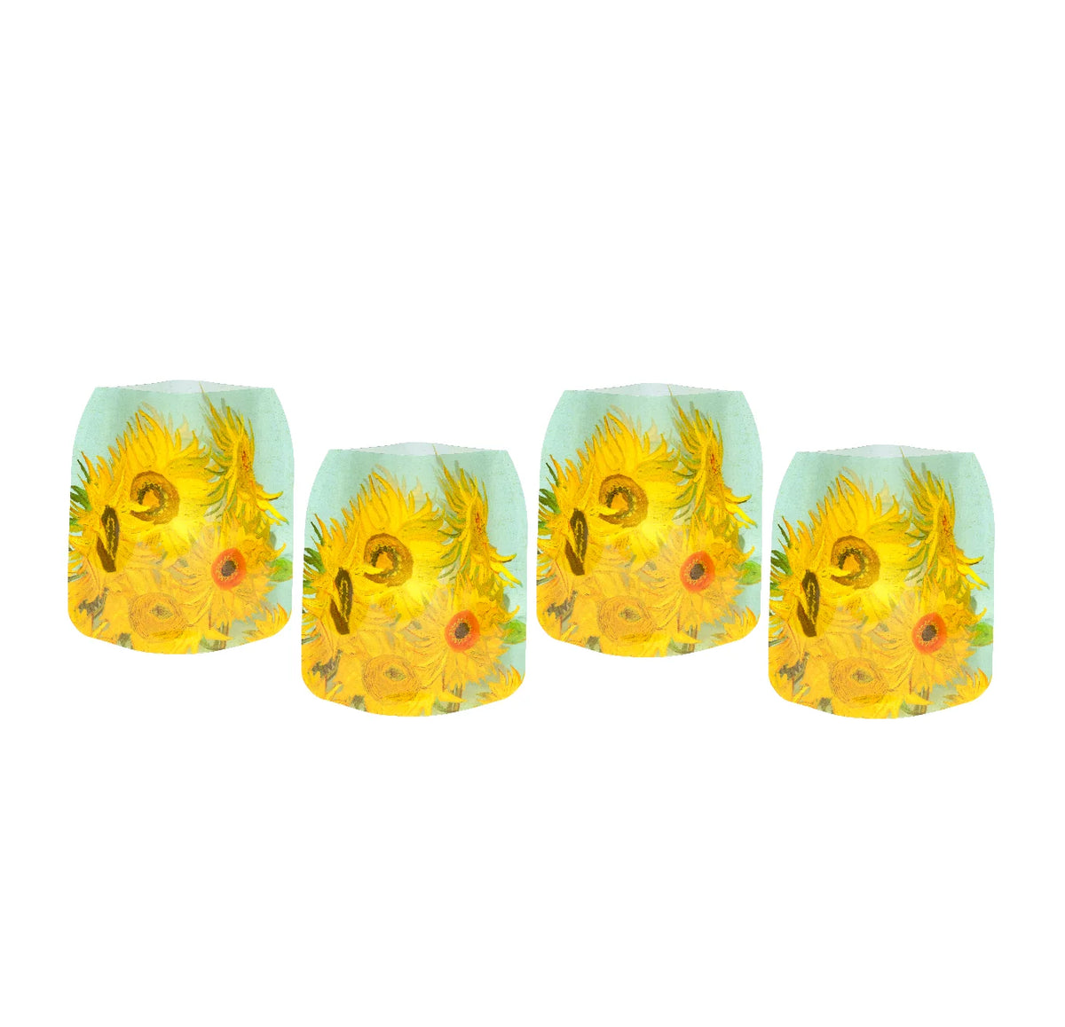 Artistic Sunflower Luminary Lantern Set with Four Collapsible Lanterns and Water-Activated LED Candles