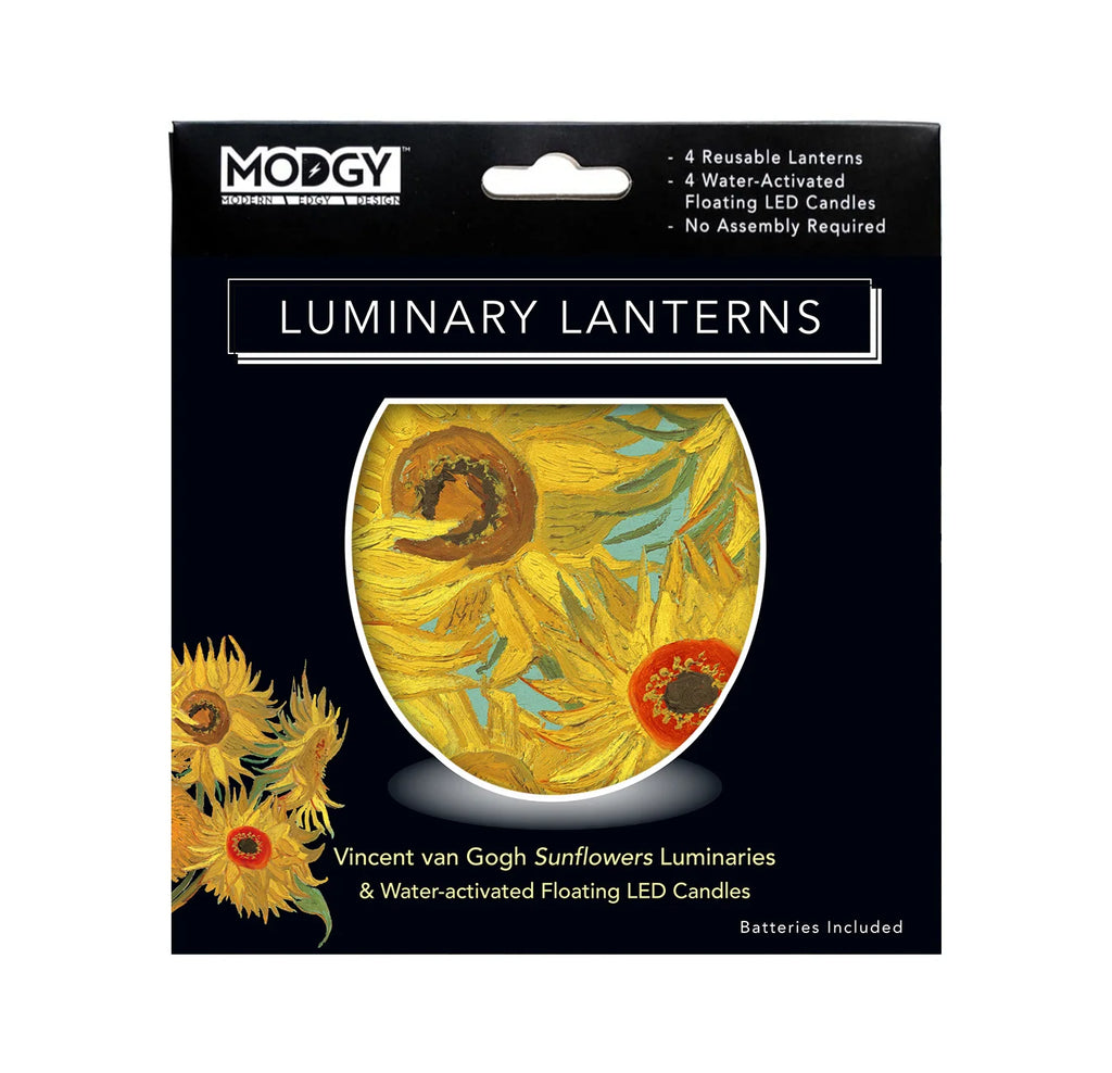 Artistic Sunflower Luminary Lantern Set with Four Collapsible Lanterns and Water-Activated LED Candles