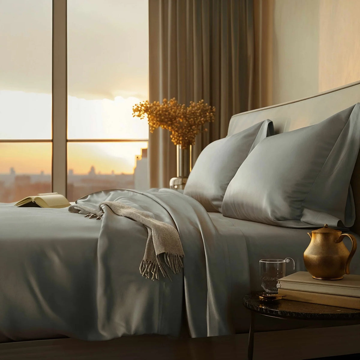 Australian Cotton Sateen Duvet Cover with 400 Thread Count, Corner Ties and Hidden Button Closure