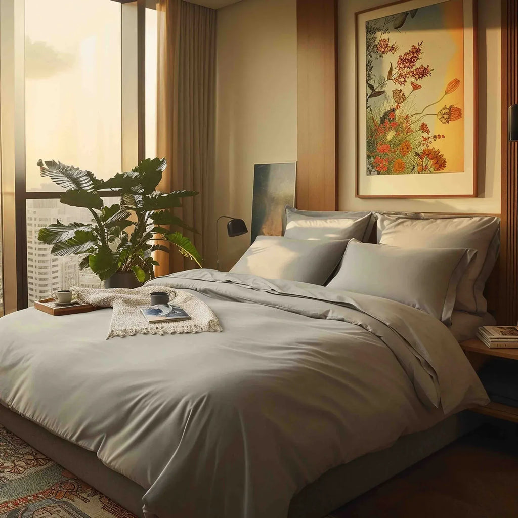 Australian Cotton Sateen Duvet Cover with 400 Thread Count, Corner Ties and Hidden Button Closure