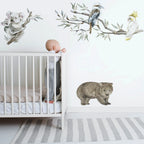 Australian Gum Tree Branch Wall Decal Set with Birds and Optional Koala, Kangaroo or Wombat Nursery Designs
