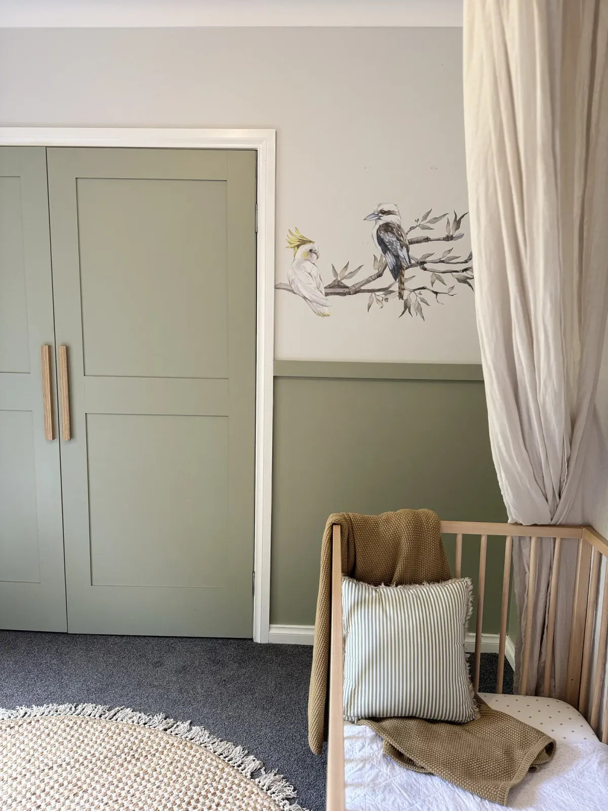 Australian Gum Tree Branch Wall Decal Set with Birds and Optional Koala, Kangaroo or Wombat Nursery Designs