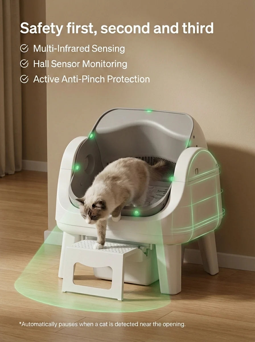 Automatic Cat Litter Box with Infrared Safety Sensors, Anti-Pinch Protection, Sealed Waste Drawer and Choice of Bundle