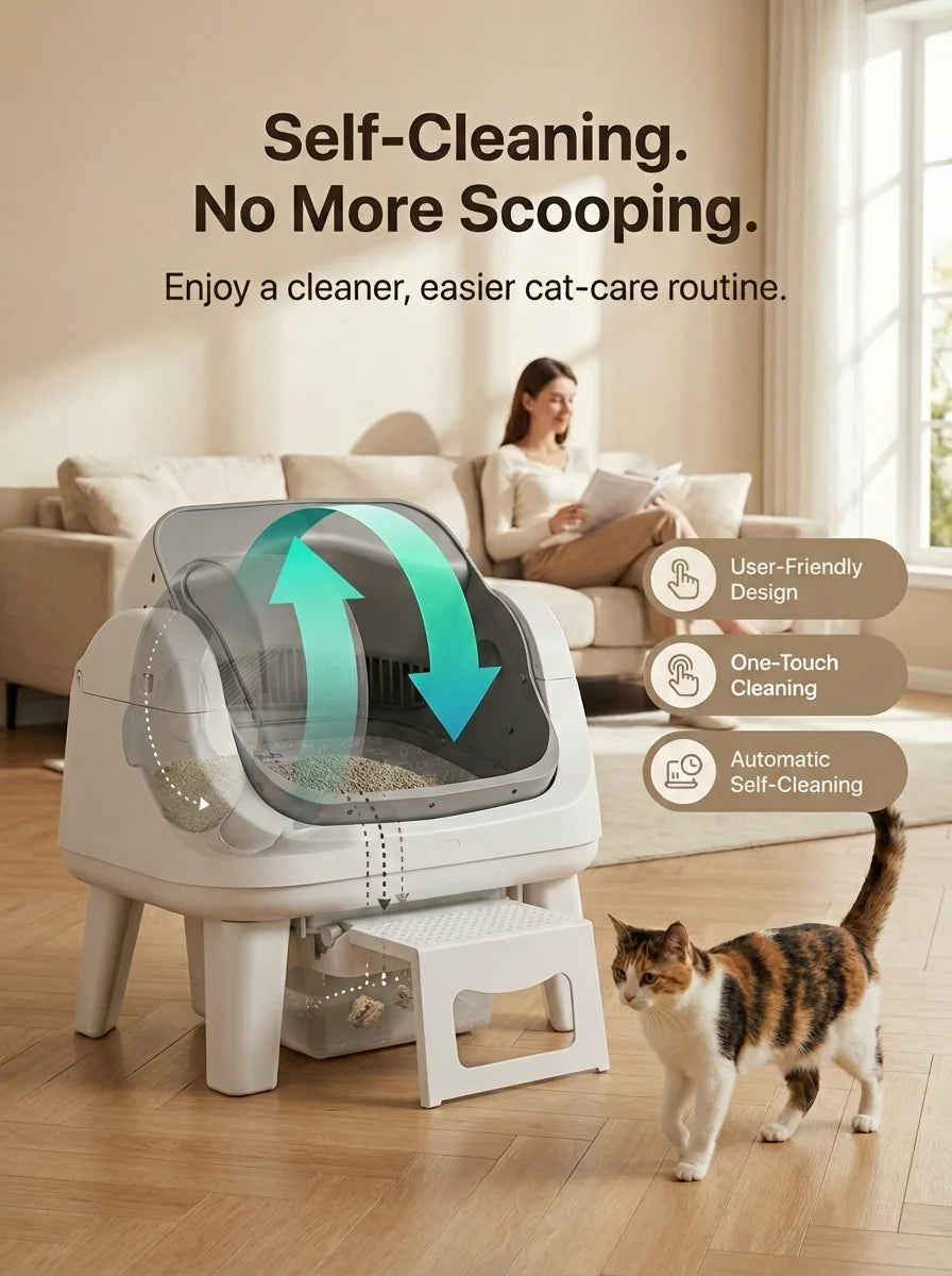 Automatic Cat Litter Box with Infrared Safety Sensors, Anti-Pinch Protection, Sealed Waste Drawer and Choice of Bundle