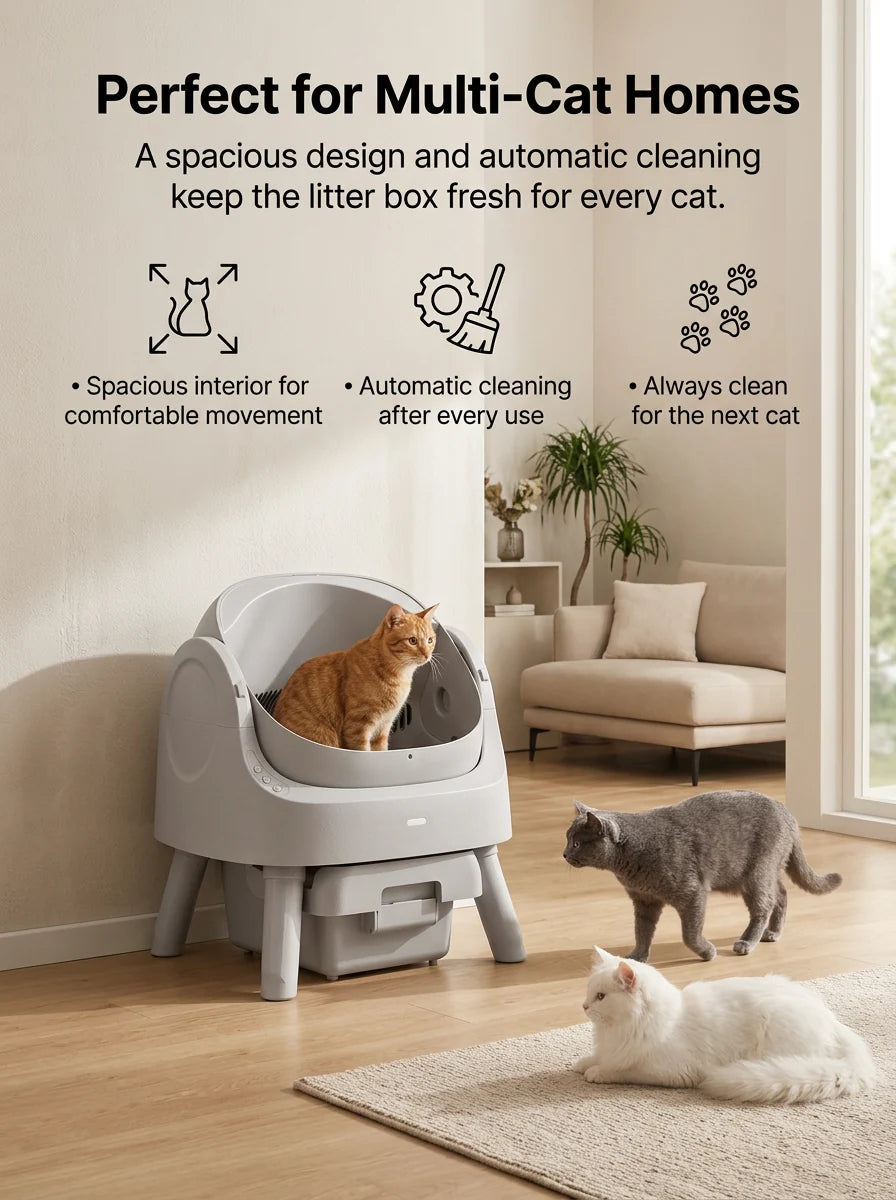 Automatic Self-Cleaning Cat Litter Box with 10L Waste Container, Quiet Operation and Removable Liner