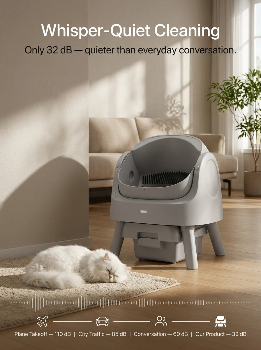 Automatic Self-Cleaning Cat Litter Box with 10L Waste Container, Quiet Operation and Removable Liner