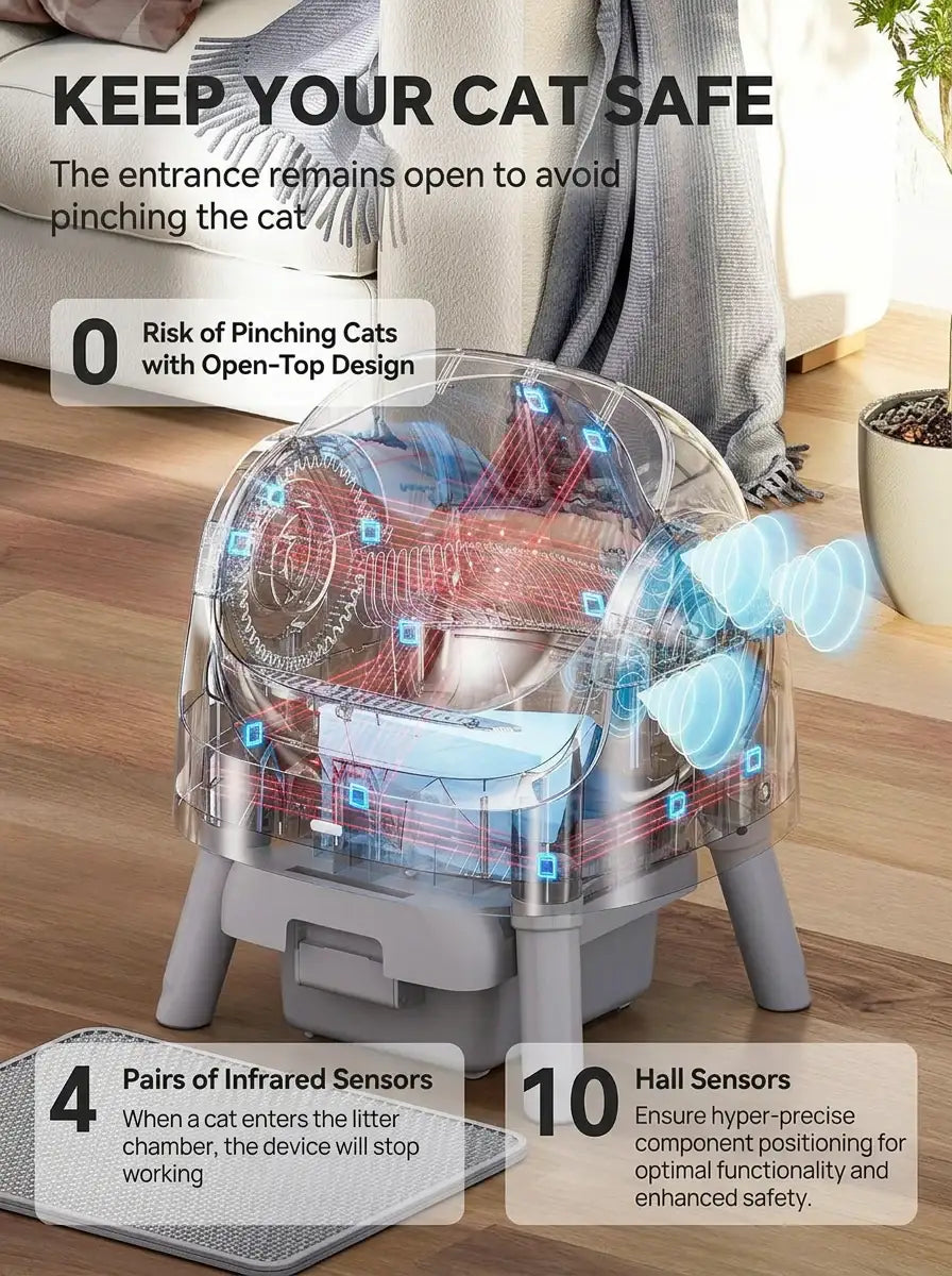 Automatic Self-Cleaning Cat Litter Box with 10L Waste Container, Quiet Operation and Removable Liner