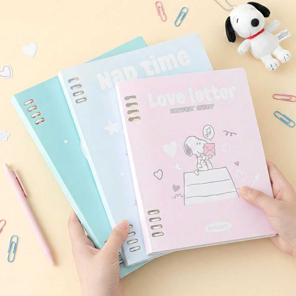 B5 Binder Notebook with 8-Ring Slide-Open System, 80 Pages, Dividers and Sticker Sheets in Pastel Covers