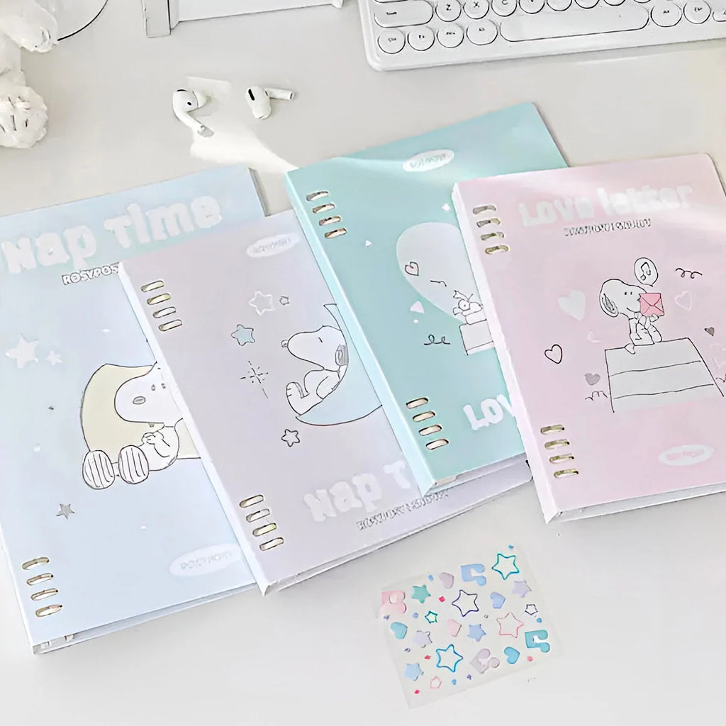 B5 Binder Notebook with 8-Ring Slide-Open System, 80 Pages, Dividers and Sticker Sheets in Pastel Covers