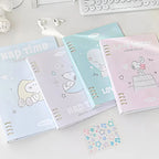 B5 Binder Notebook with 8-Ring Slide-Open System, 80 Pages, Dividers and Sticker Sheets in Pastel Covers