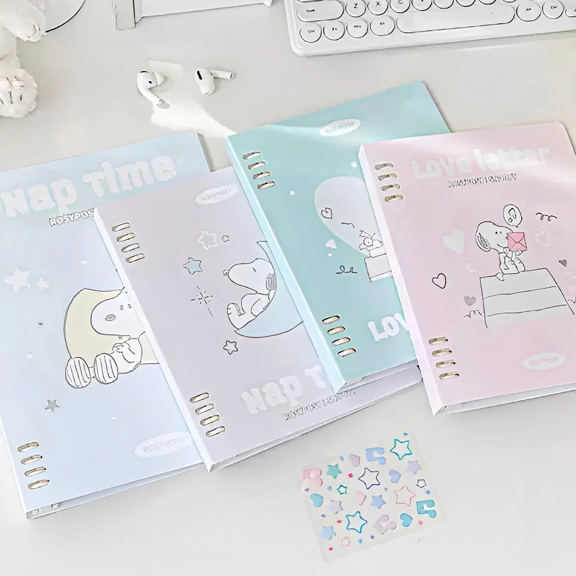 B5 Binder Notebook with 8-Ring Slide-Open System, 80 Pages, Dividers and Sticker Sheets in Pastel Covers