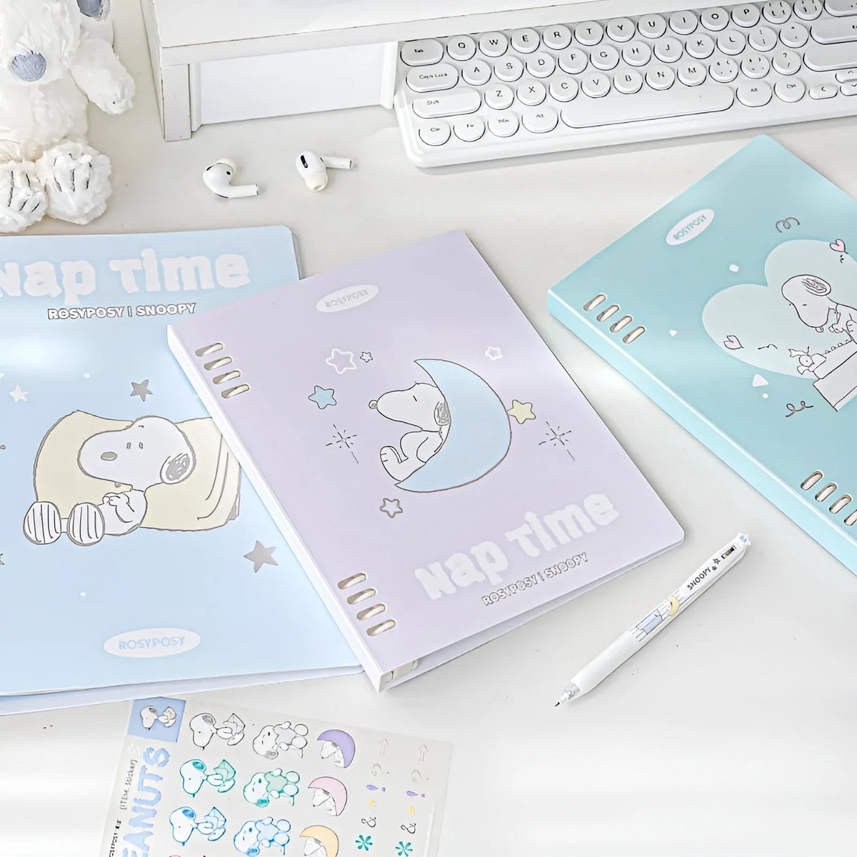 B5 Binder Notebook with 8-Ring Slide-Open System, 80 Pages, Dividers and Sticker Sheets in Pastel Covers