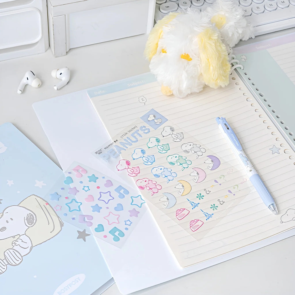 B5 Binder Notebook with 8-Ring Slide-Open System, 80 Pages, Dividers and Sticker Sheets in Pastel Covers