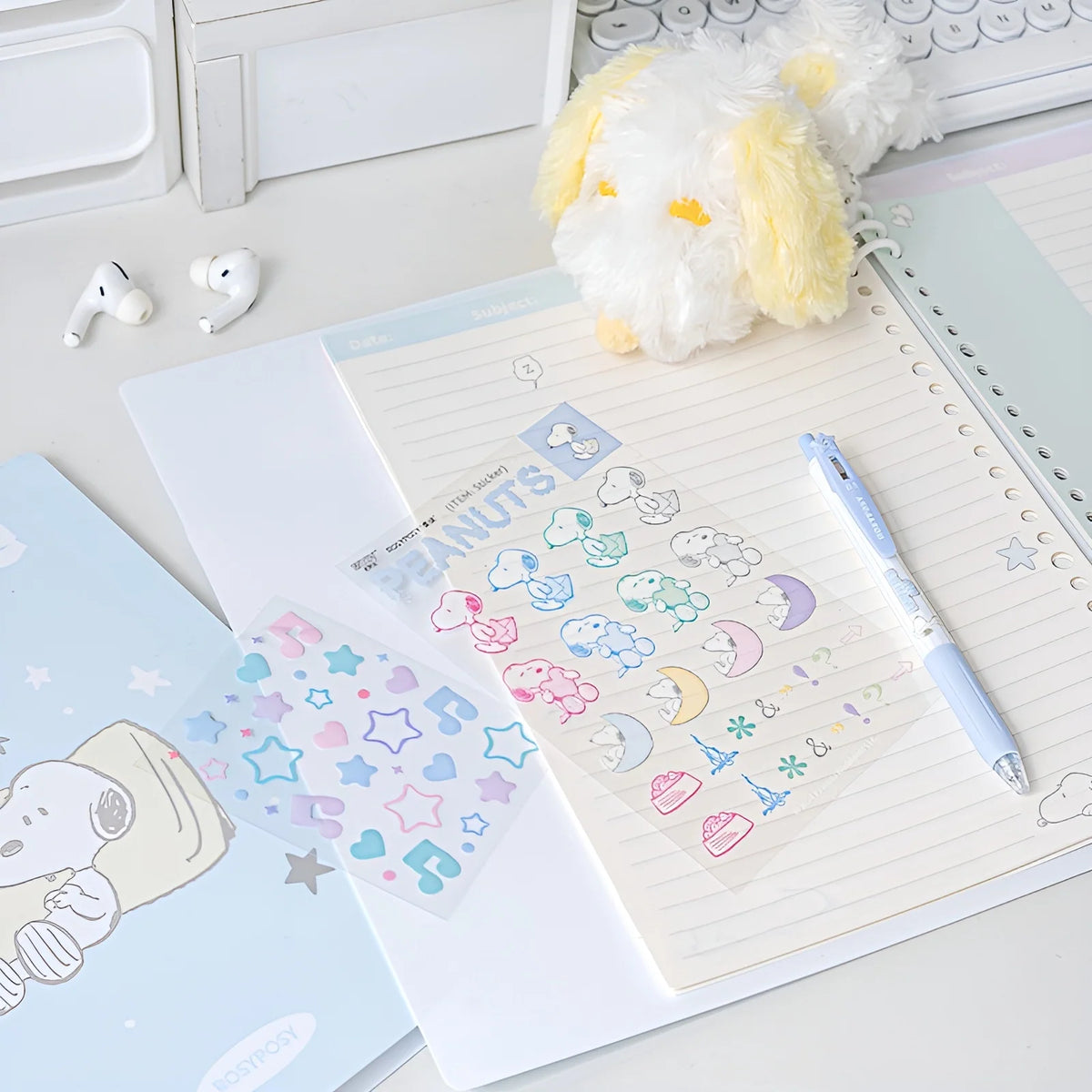 B5 Binder Notebook with 8-Ring Slide-Open System, 80 Pages, Dividers and Sticker Sheets in Pastel Covers