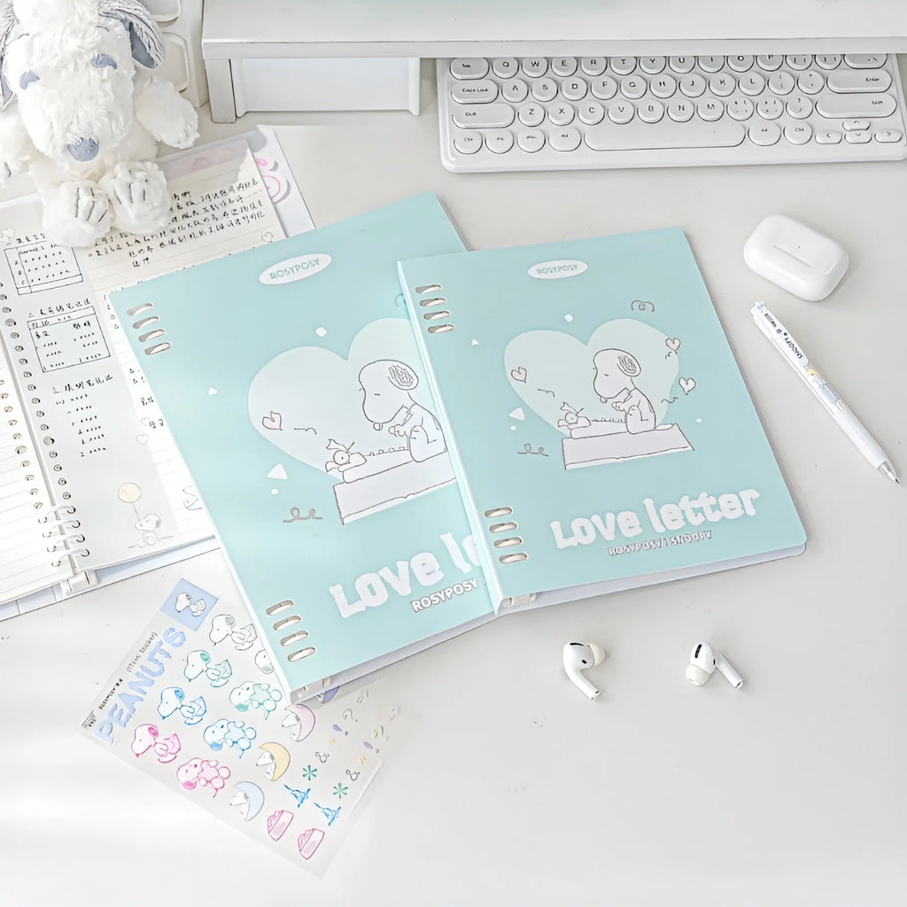 B5 Binder Notebook with 8-Ring Slide-Open System, 80 Pages, Dividers and Sticker Sheets in Pastel Covers