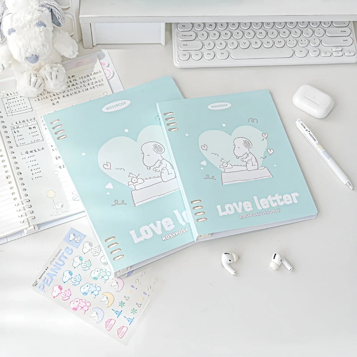 B5 Binder Notebook with 8-Ring Slide-Open System, 80 Pages, Dividers and Sticker Sheets in Pastel Covers