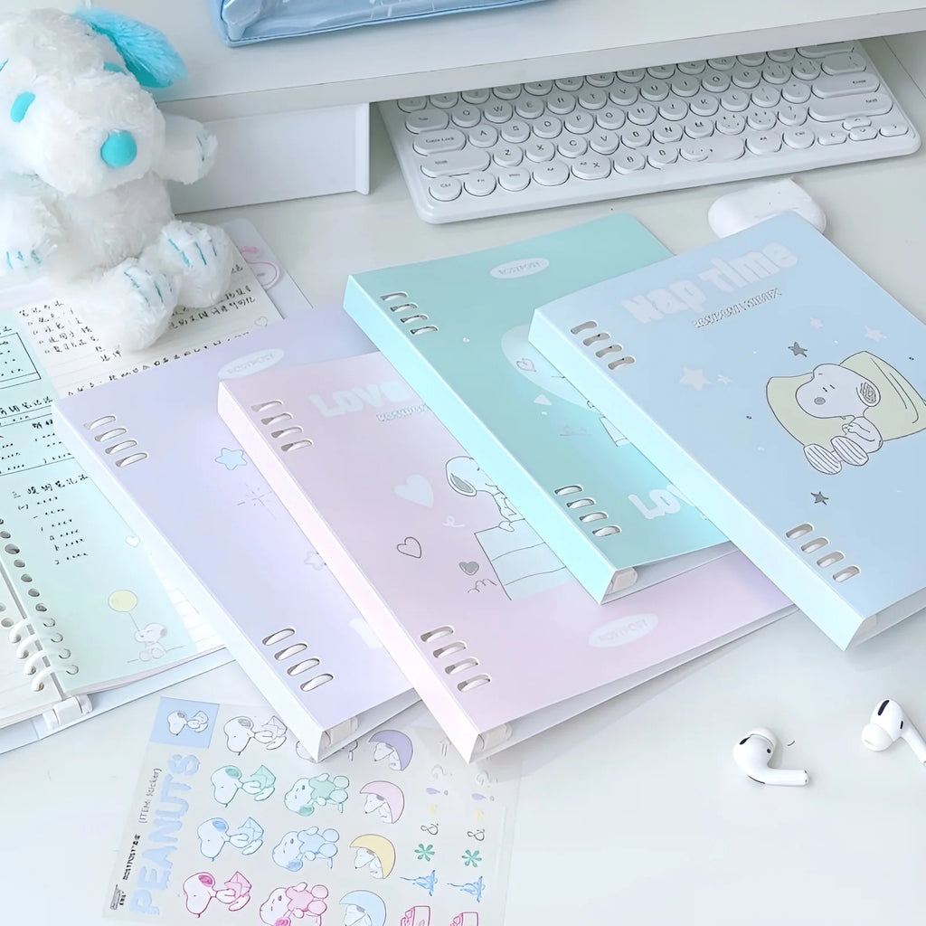 B5 Binder Notebook with 8-Ring Slide-Open System, 80 Pages, Dividers and Sticker Sheets in Pastel Covers