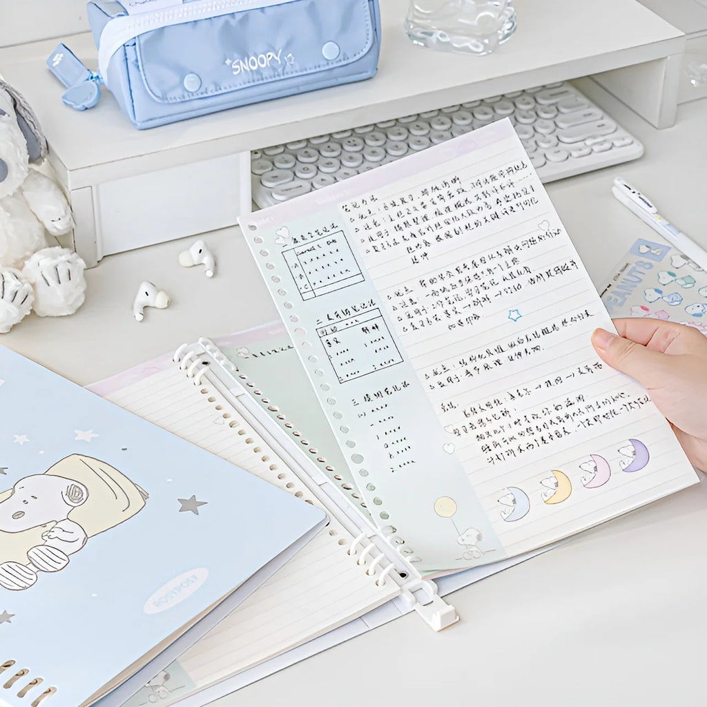 B5 Binder Notebook with 8-Ring Slide-Open System, 80 Pages, Dividers and Sticker Sheets in Pastel Covers