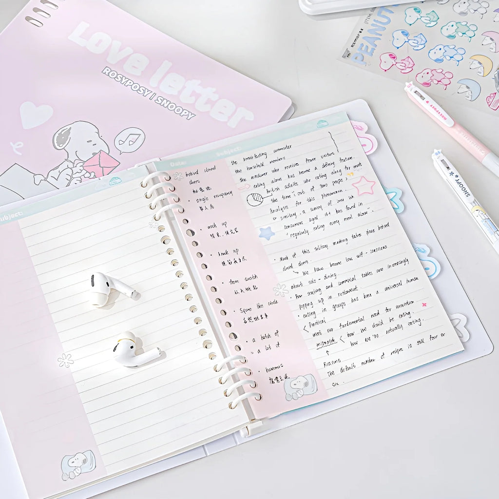 B5 Binder Notebook with 8-Ring Slide-Open System, 80 Pages, Dividers and Sticker Sheets in Pastel Covers