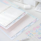 B5 Binder Notebook with 8-Ring Slide-Open System, 80 Pages, Dividers and Sticker Sheets in Pastel Covers