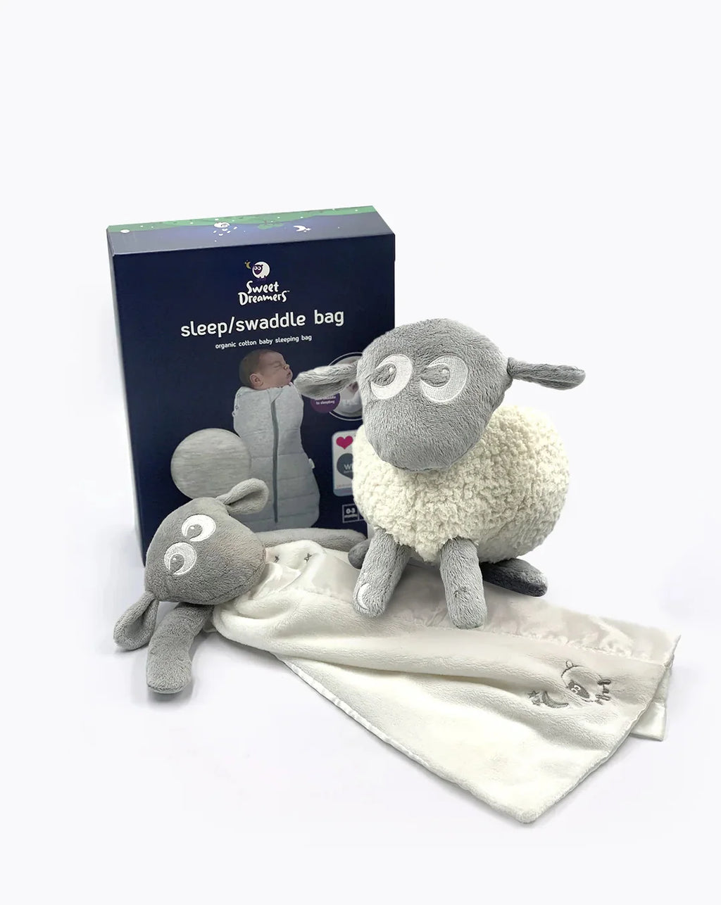 Baby Bedtime Gift Set with a Shushing Sleep Sheep, Comforter and Sleep Swaddle Bag for 0–3 Months