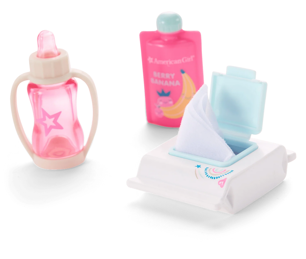 Baby Doll Double Stroller Set with Folding Changing Pad, Pretend Diapers, Wipes, Bottle and Baby Food