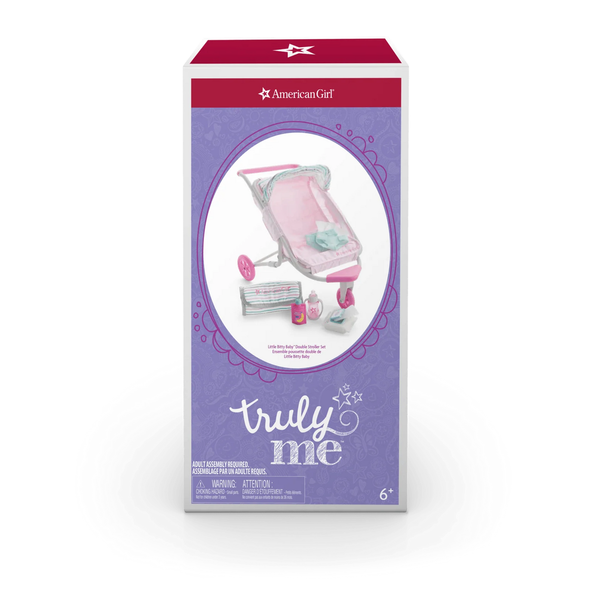 Baby Doll Double Stroller Set with Folding Changing Pad, Pretend Diapers, Wipes, Bottle and Baby Food