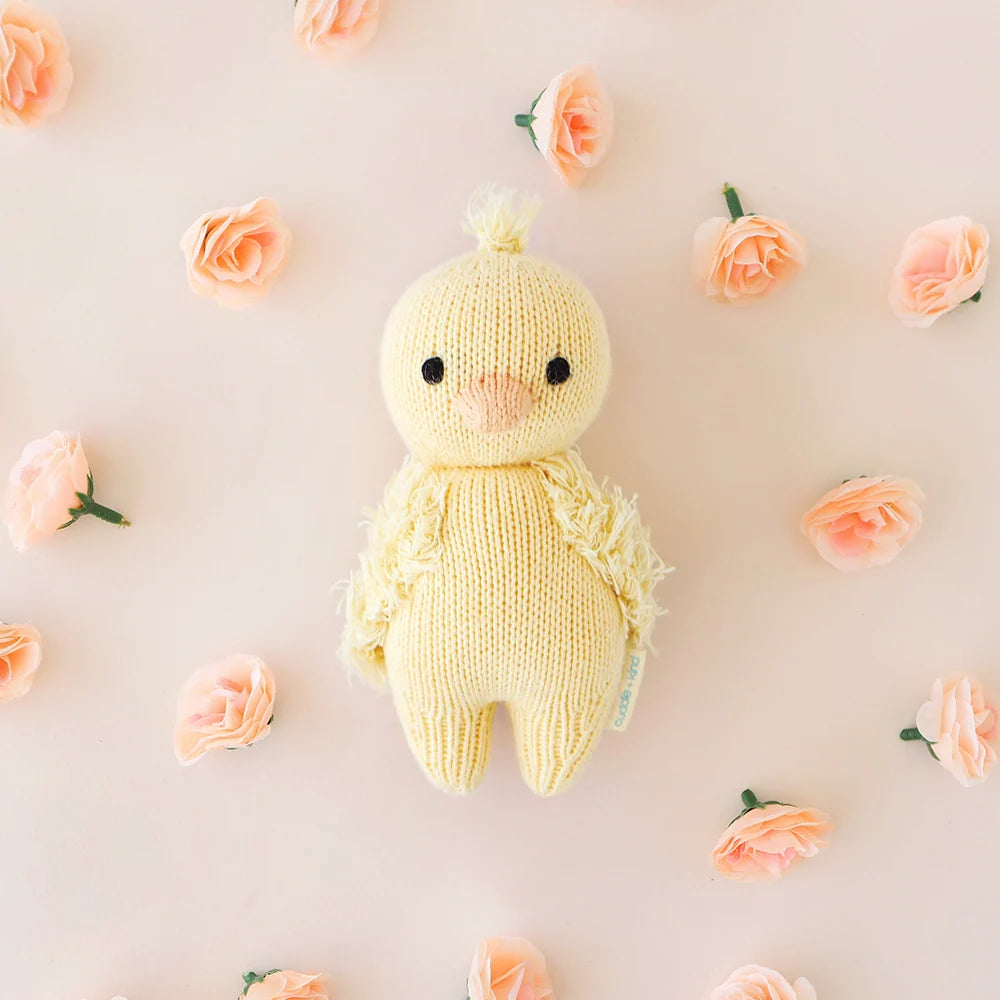 Baby Duckling Stuffed Animal, Hand-Knit 100% Cotton Plush Toy,