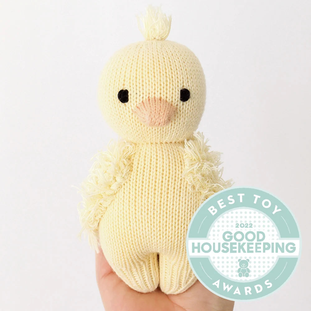 Baby Duckling Stuffed Animal, Hand-Knit 100% Cotton Plush Toy,