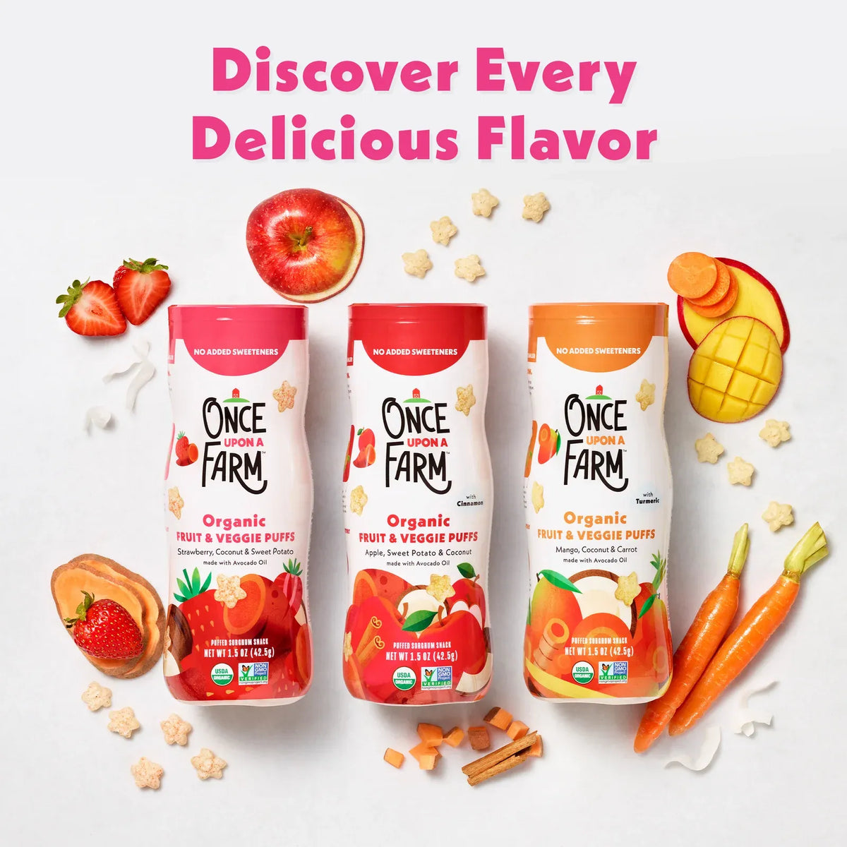 Baby Fruit and Veggie Puffs with Strawberry, Coconut and Sweet Potato for Easy Self-Feeding