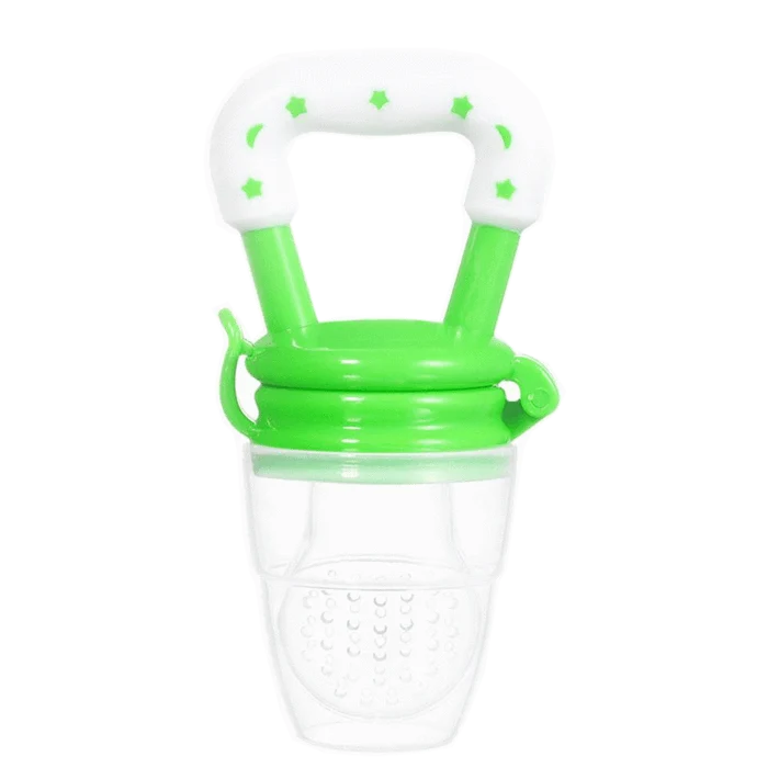 Baby Fruit Feeder Pacifier with Soft Silicone Mesh and a Snap-On Storage Cap for Introducing Solid Foods — Green (Regular)