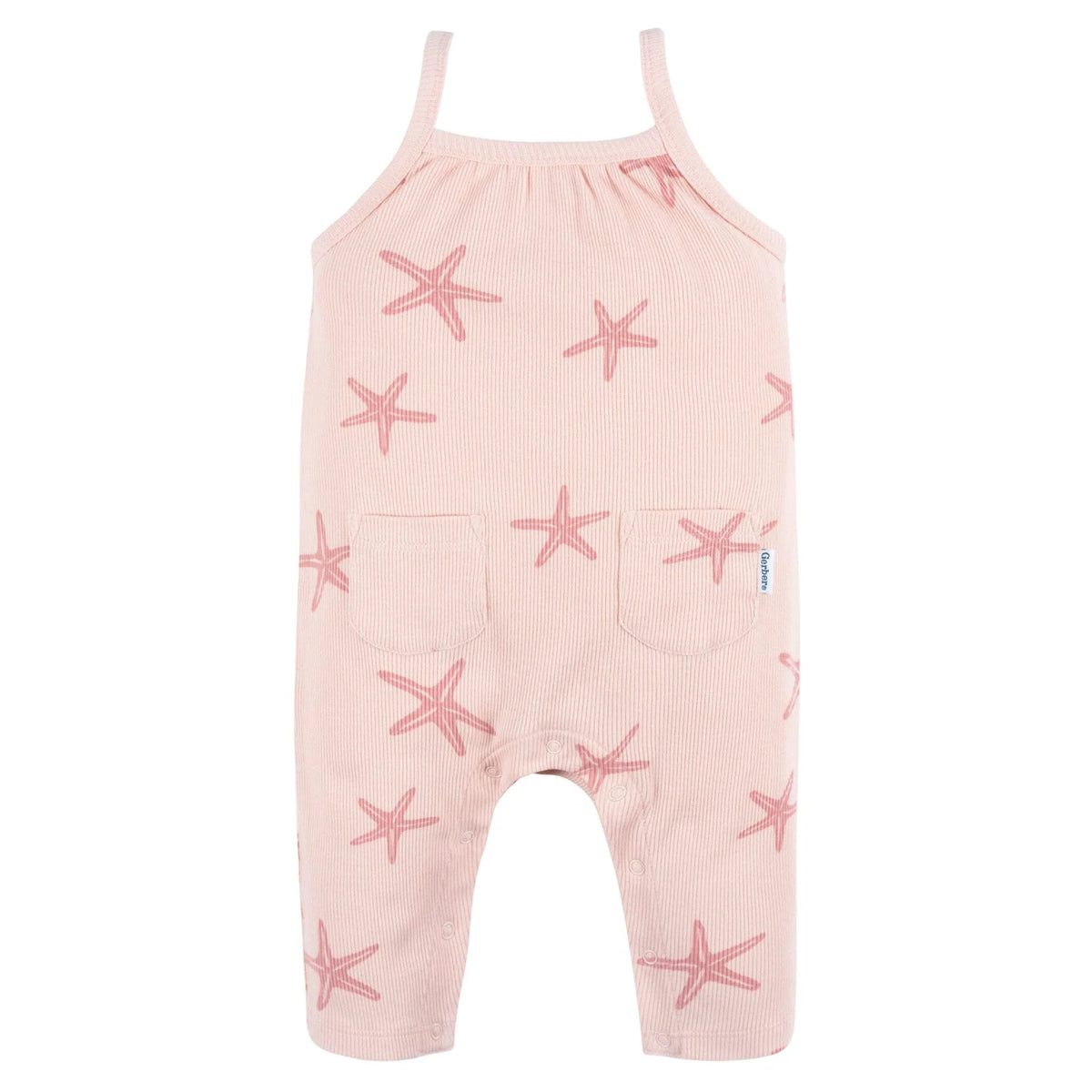 Baby Girls Starfish Romper in 100% Cotton Rib with Sleeveless Comfort and Easy Diaper-Change Snaps