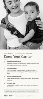 Baby Hip Carrier in Olive Cotton with an Ergonomic M-Position Seat and Included Travel Bag for Easy Packing