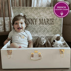 Baby Keepsake Box Trunk with Quilted Interior, Custom Personalization, Gold Hardware, and Medium or Large Color