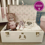 Baby Keepsake Box Trunk with Quilted Interior, Custom Personalization, Gold Hardware, and Medium or Large Color