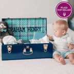 Baby Keepsake Box Trunk with Quilted Interior, Custom Personalization, Gold Hardware, and Medium or Large Color