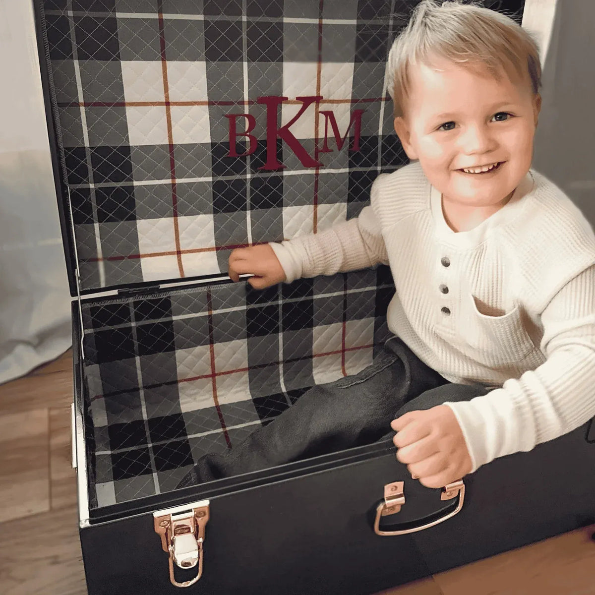 Baby Keepsake Box Trunk with Quilted Interior, Custom Personalization, Gold Hardware, and Medium or Large Color