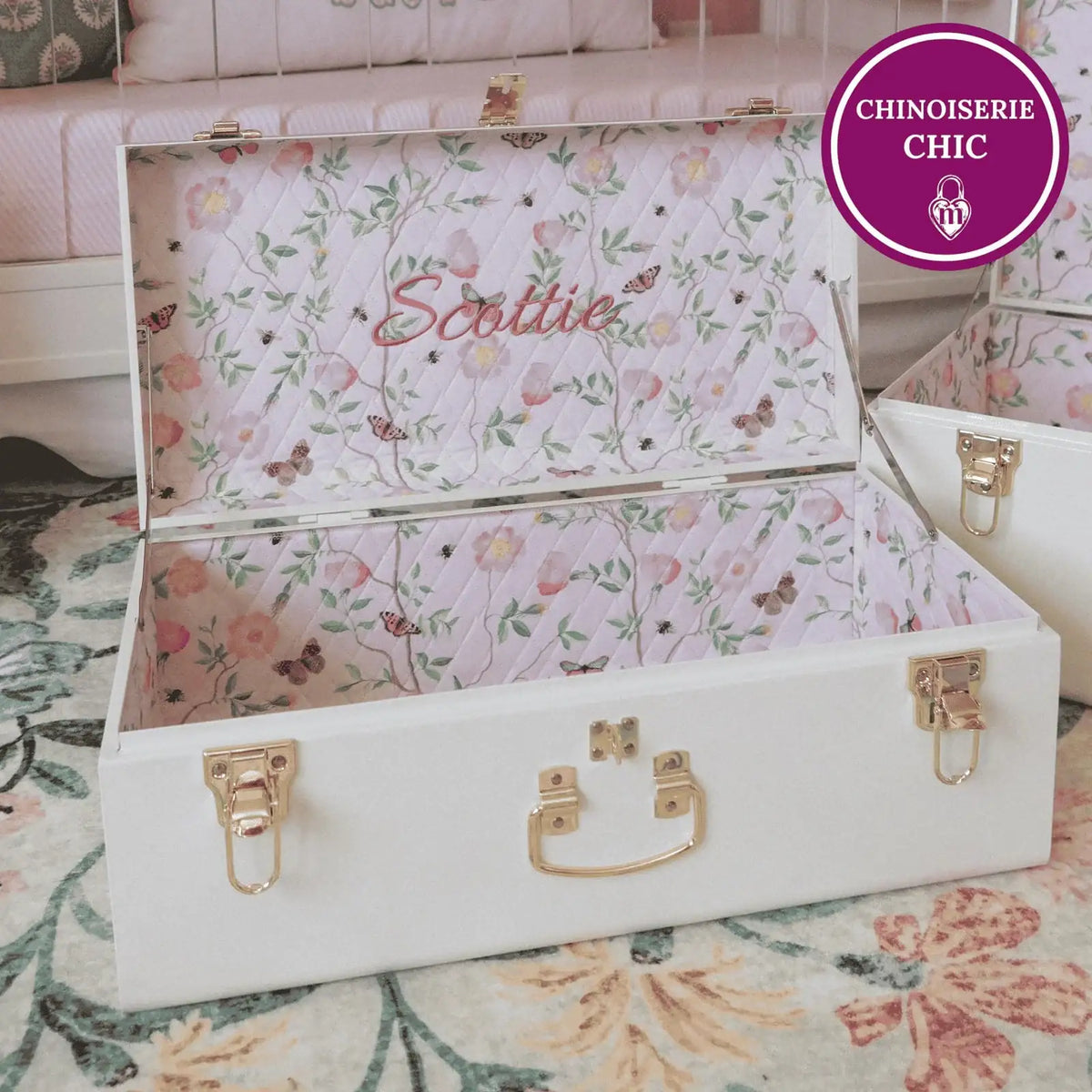Baby Keepsake Box Trunk with Quilted Interior, Custom Personalization, Gold Hardware, and Medium or Large Color