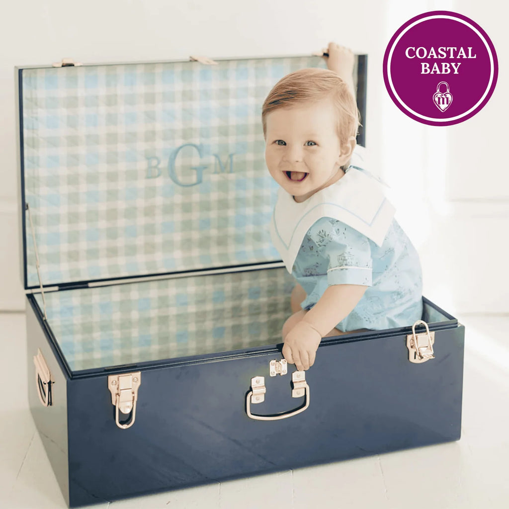 Baby Keepsake Box Trunk with Quilted Interior, Custom Personalization, Gold Hardware, and Medium or Large Color