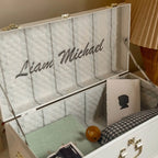 Baby Keepsake Box Trunk with Quilted Interior, Custom Personalization, Gold Hardware, and Medium or Large Color