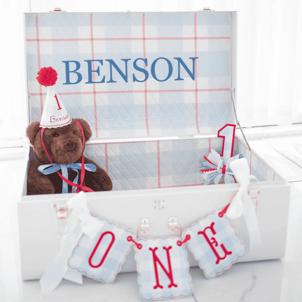 Baby Keepsake Box Trunk with Quilted Interior, Custom Personalization, Gold Hardware, and Medium or Large Color
