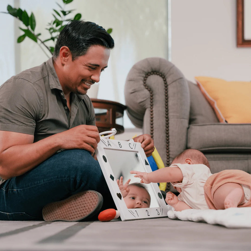 Baby Mirror for Tummy Time with High-Contrast Images and Tactile Textures for Sensory Play