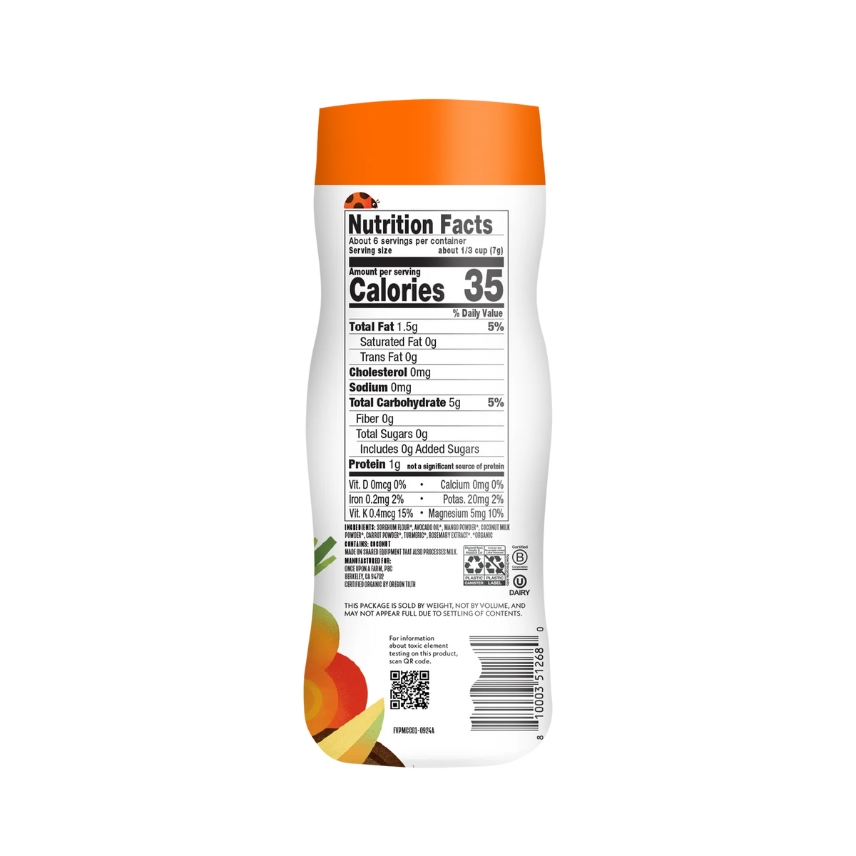 Baby Puffs Mango Coconut & Carrot Organic Fruit and Veggie Snack for Self Feeding · Fruit & Veggie Puffs