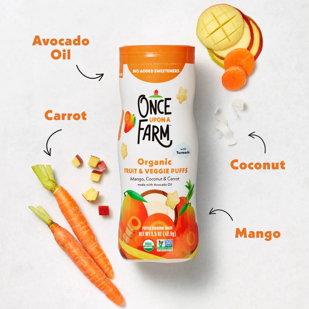 Baby Puffs Mango Coconut & Carrot Organic Fruit and Veggie Snack for Self Feeding · Fruit & Veggie Puffs